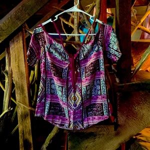 Cato, short sleeve off shoulder, summer blouse, size small, color multi